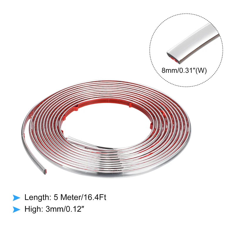 16.4Ft x 0.31Inch Flexible Molding Trim Self Adhesive (Bright Silver)