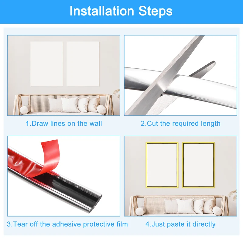 16.4Ft x 0.31Inch Flexible Molding Trim Self Adhesive (Bright Silver)