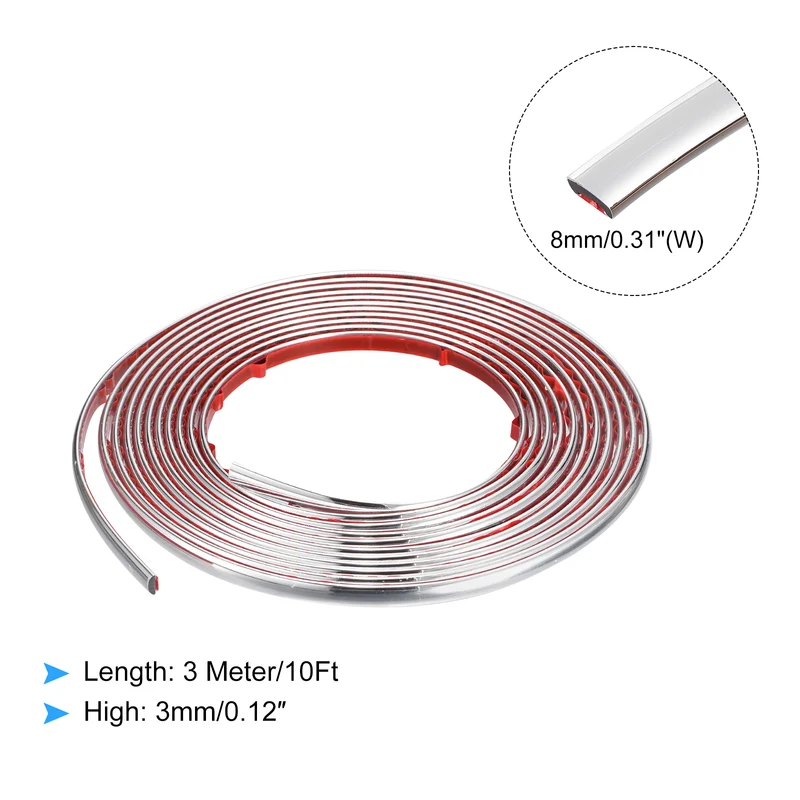 10Ft x 0.31Inch Flexible Molding Trim Self Adhesive (Bright Silver)