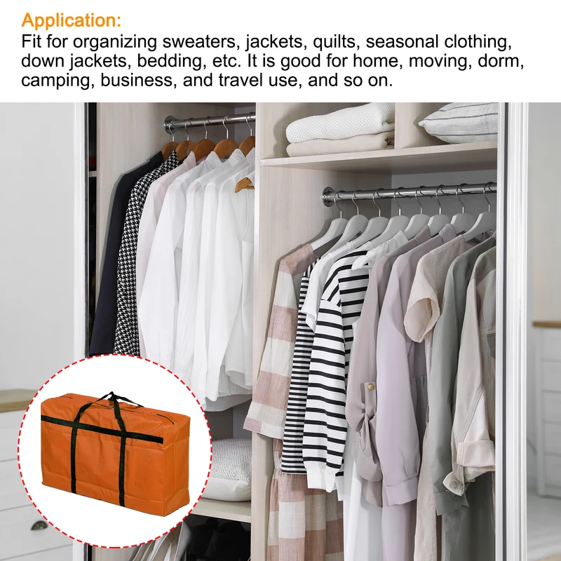Storage Tote with Zippers 125L Capacity Moving Tote Bags for Clothes, Orange