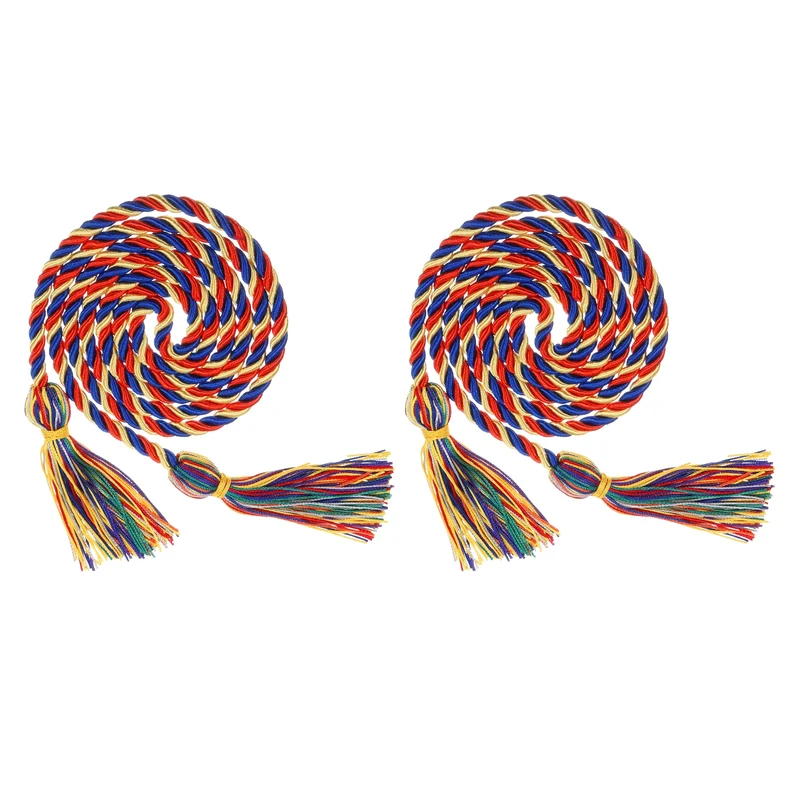 2Pcs 67" Graduation Honor Cord Tassel Braided Graduation Rope Blue/Red/Yellow
