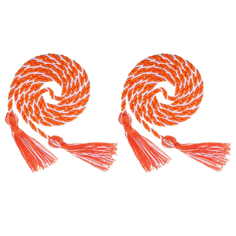 2Pcs 67" Graduation Honor Cord with Tassel Braided Graduation Rope Orange/White