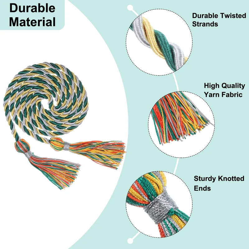2Pcs 67" Graduation Honor Cord Tassel Braided Graduation Rope Green/White/Yellow