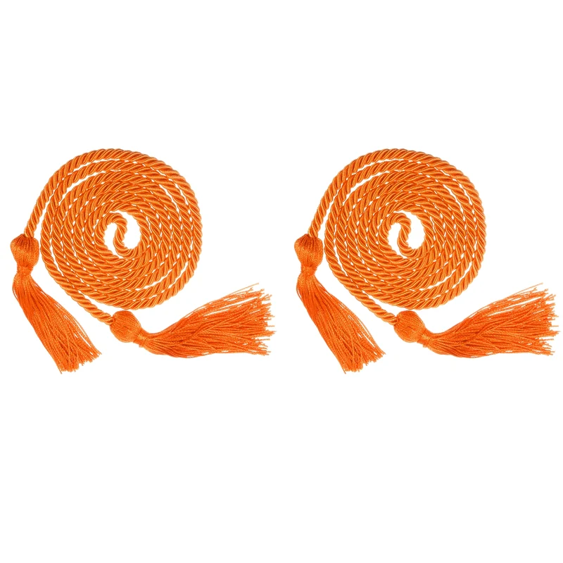 2Pcs 67" Graduation Honor Cord with Tassel Braided Graduation Rope Orange