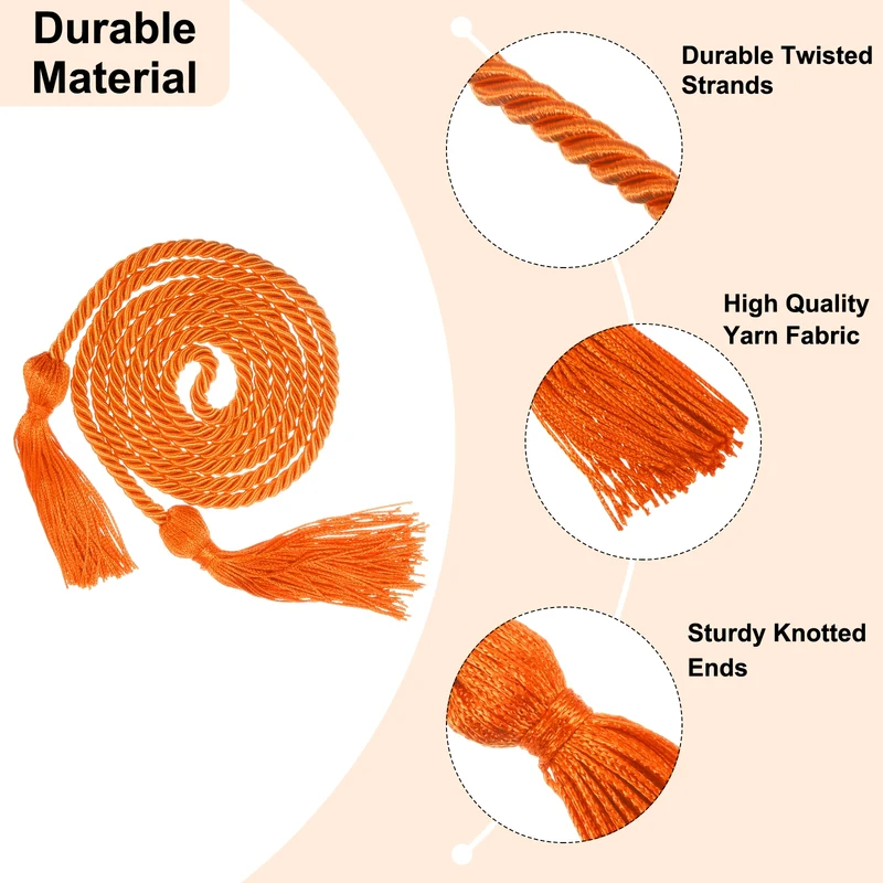 2Pcs 67" Graduation Honor Cord with Tassel Braided Graduation Rope Orange