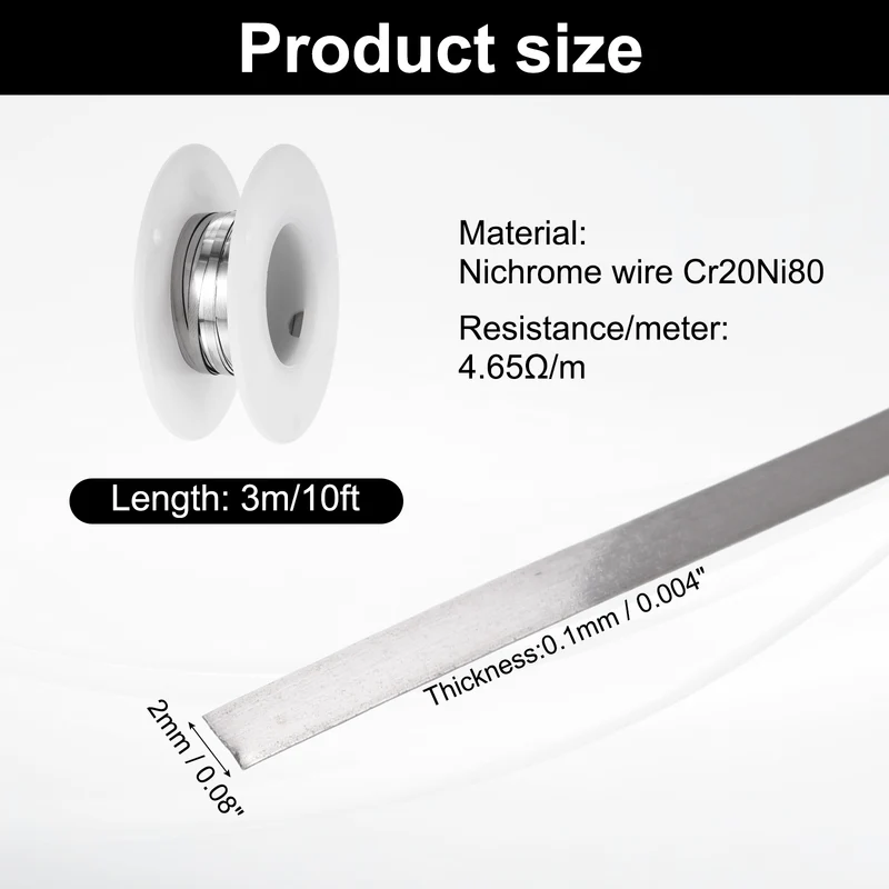 10ft Nichrome Flat Wire Ni80 Electric Resistance Wire 0.004"x0.08", for DIY