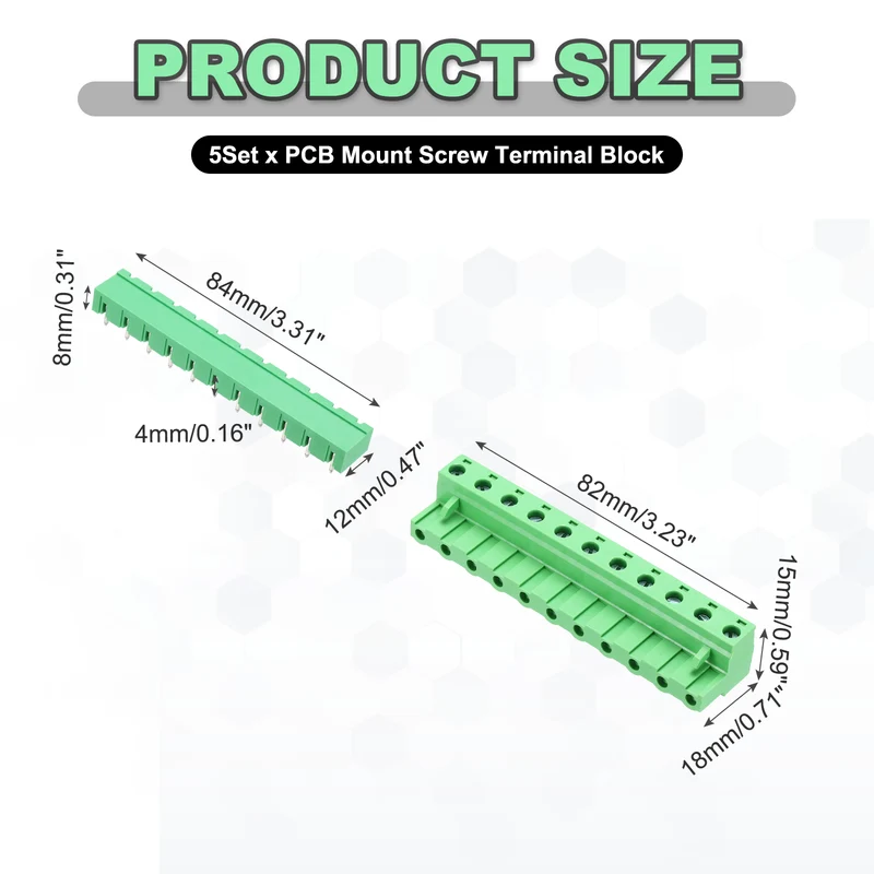 5Sets 11Pin 7.62mm Pitch Screw Terminal Block Connector, Closed‑end Bent Pin