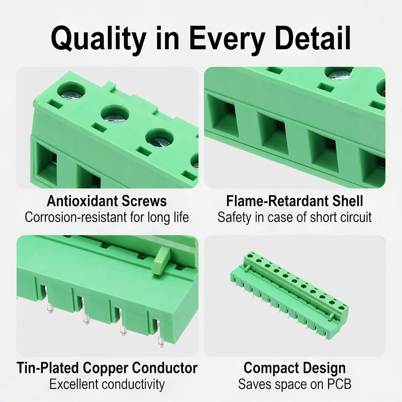 5Sets 11Pin 7.62mm Pitch Screw Terminal Block Connector, Closed‑end Bent Pin
