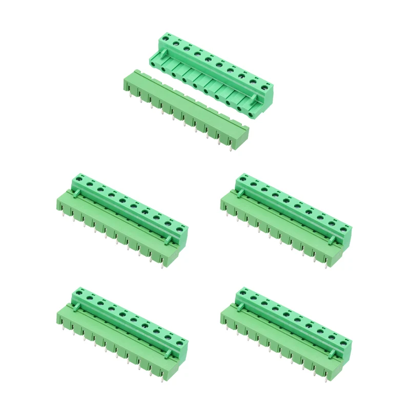 5Sets 10Pin 7.62mm Pitch Screw Terminal Block Connector, Closed‑end Bent Pin
