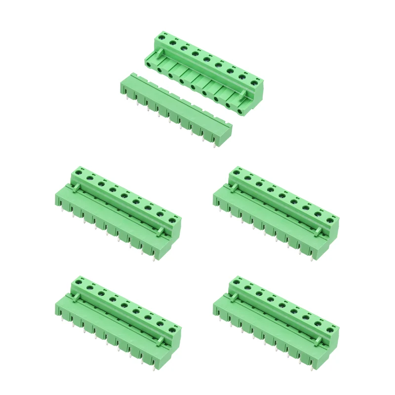 5Sets 9Pin 7.62mm Pitch Screw Terminal Block Connector, Closed‑end Bent Pin