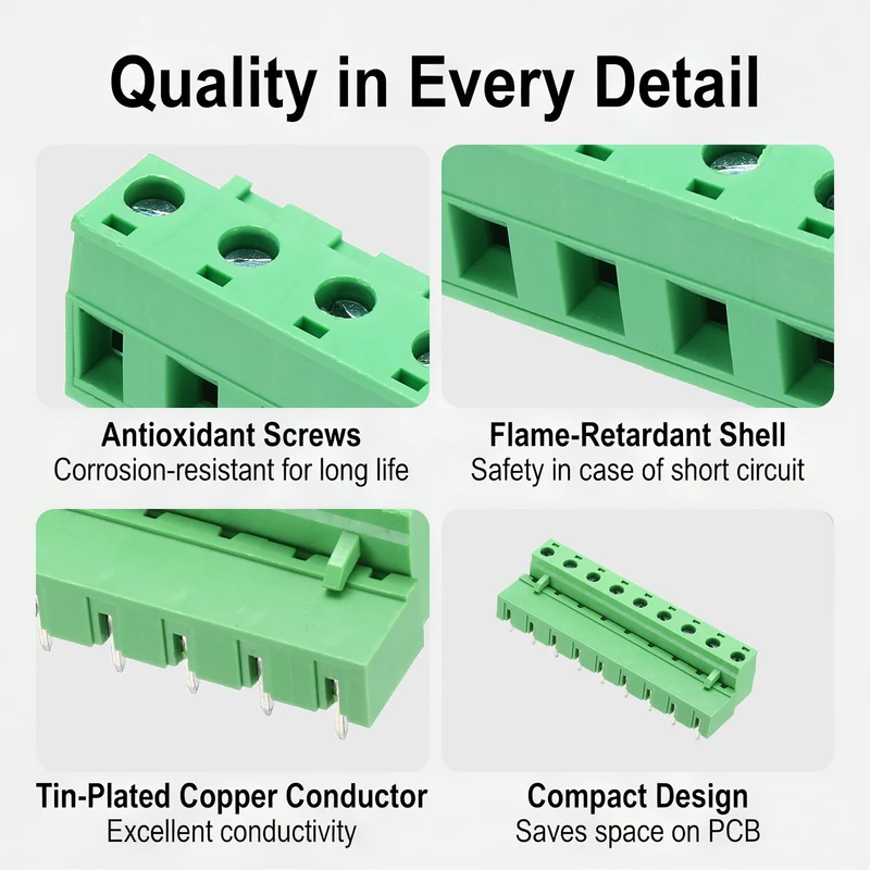 5Sets 9Pin 7.62mm Pitch Screw Terminal Block Connector, Closed‑end Bent Pin