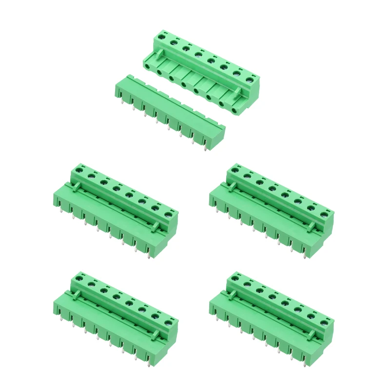5Sets 8Pin 7.62mm Pitch Screw Terminal Block Connector, Closed‑end Bent Pin