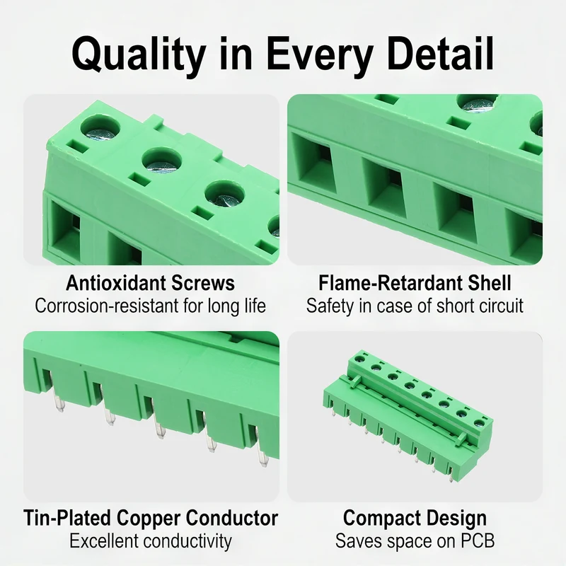 5Sets 8Pin 7.62mm Pitch Screw Terminal Block Connector, Closed‑end Bent Pin