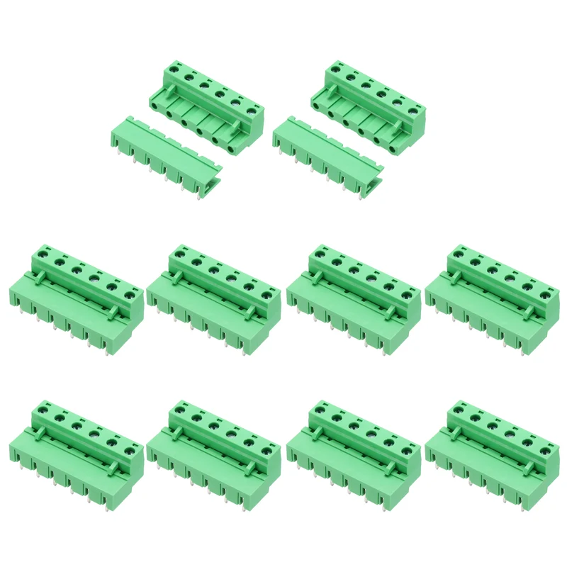10Sets 6Pin 7.62mm Pitch Screw Terminal Block Connector, Closed‑end Bent Pin