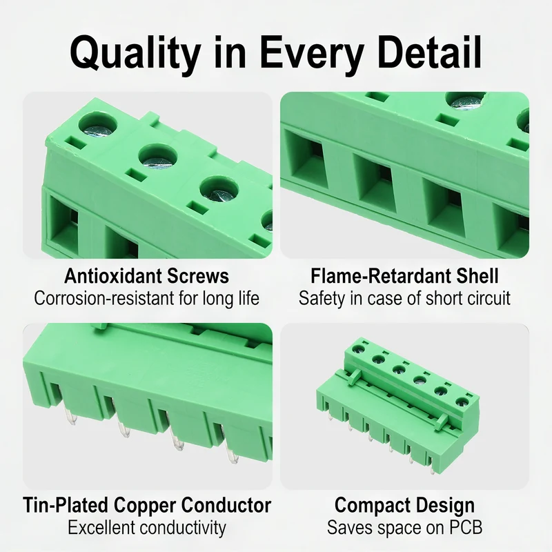 10Sets 6Pin 7.62mm Pitch Screw Terminal Block Connector, Closed‑end Bent Pin