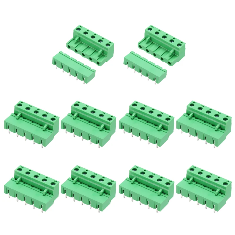 10Sets 5Pin 7.62mm Pitch Screw Terminal Block Connector, Closed‑end Bent Pin