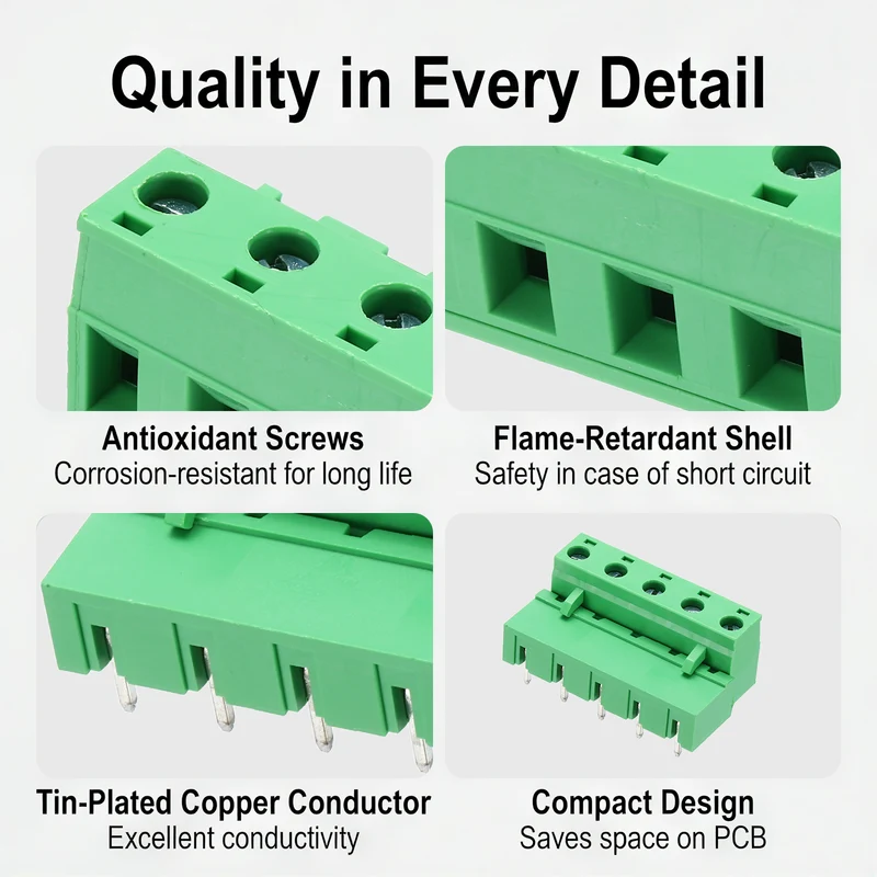 10Sets 5Pin 7.62mm Pitch Screw Terminal Block Connector, Closed‑end Bent Pin