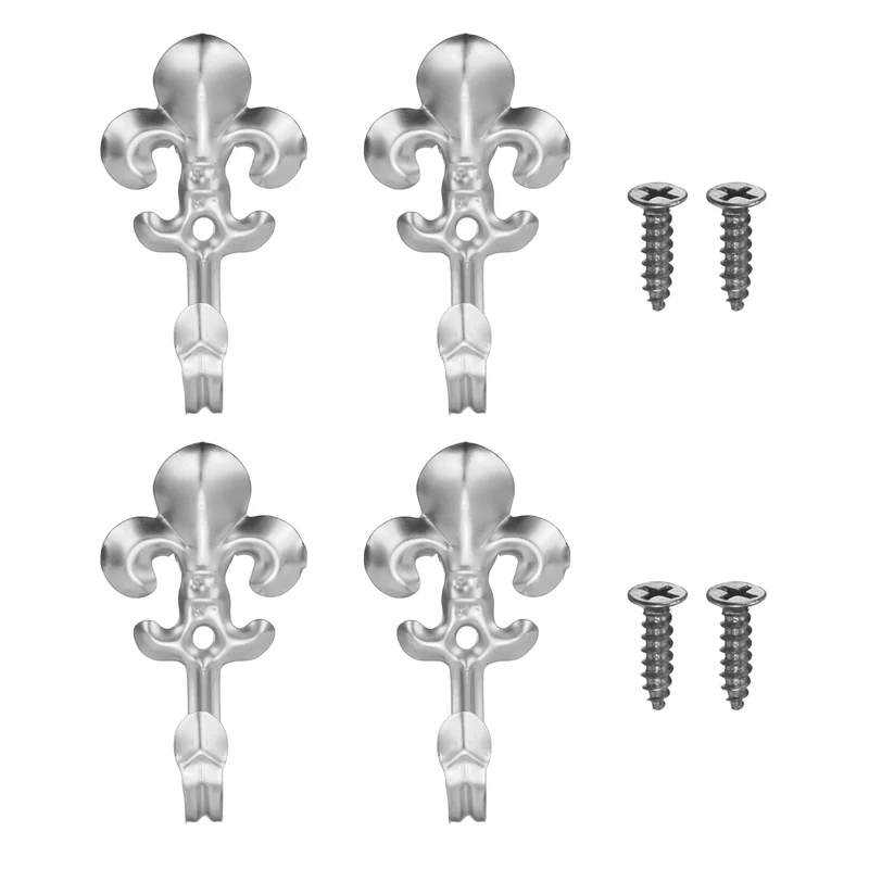 4Pcs Decorative Wall Hooks Flower Wall Mounted Hanging Hooks, Silver