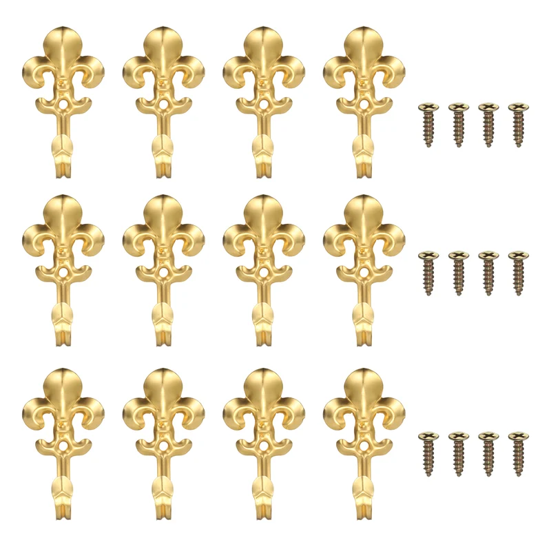 12Pcs Decorative Wall Hooks Flower Wall Mounted Hanging Hooks, Gold