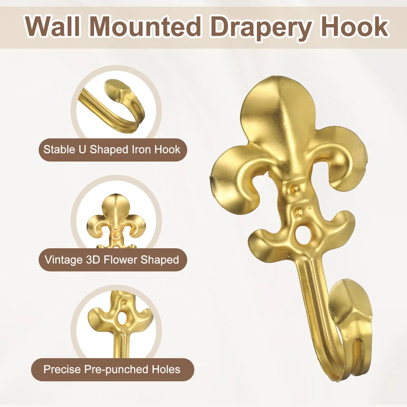 12Pcs Decorative Wall Hooks Flower Wall Mounted Hanging Hooks, Gold