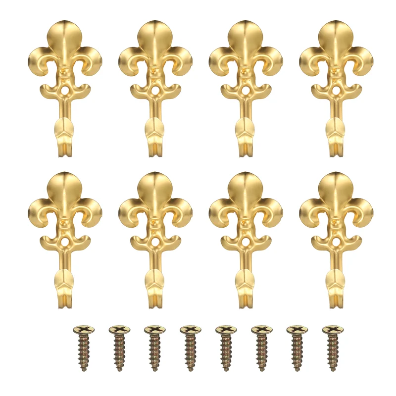 8Pcs Decorative Wall Hooks Flower Wall Mounted Hanging Hooks, Gold