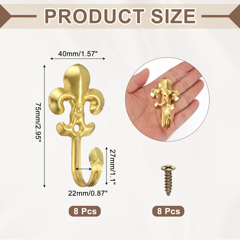 8Pcs Decorative Wall Hooks Flower Wall Mounted Hanging Hooks, Gold