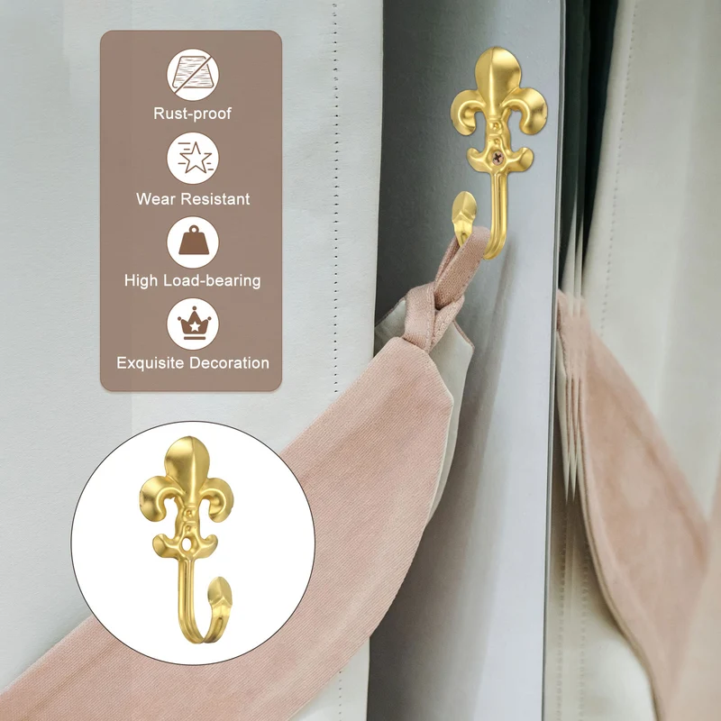 8Pcs Decorative Wall Hooks Flower Wall Mounted Hanging Hooks, Gold