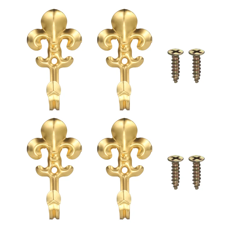4Pcs Decorative Wall Hooks Flower Wall Mounted Hanging Hooks, Gold