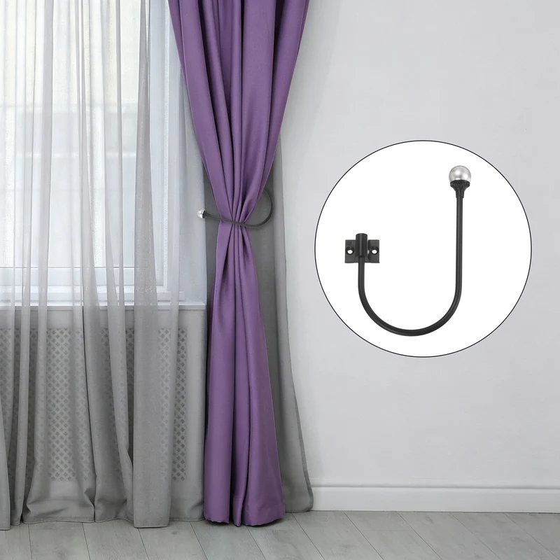 2Pcs Curtain Holdbacks Pearl Handcrafted Metal Holders with Strong Grip, Black