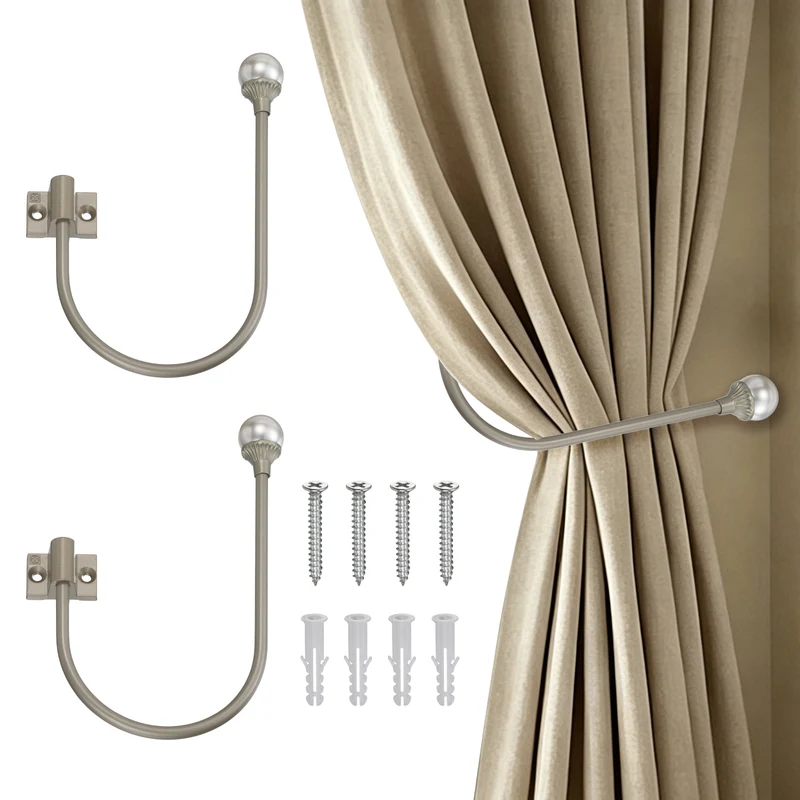 2Pcs Curtain Holdbacks Pearl Handcrafted Metal Holders with Strong Grip, Silver