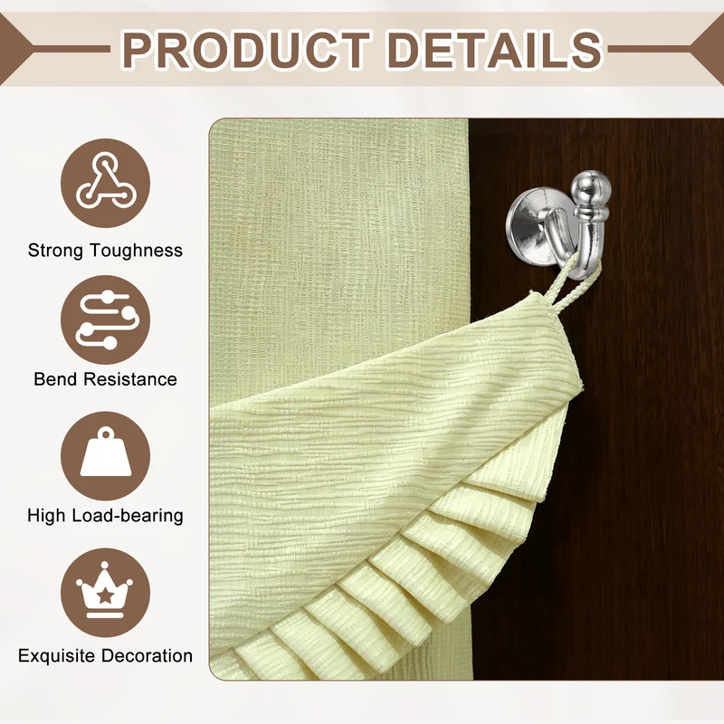 6Pcs Curtain Holdbacks Zinc Alloy Wall Mounted Curtain Tieback Hook, Silver