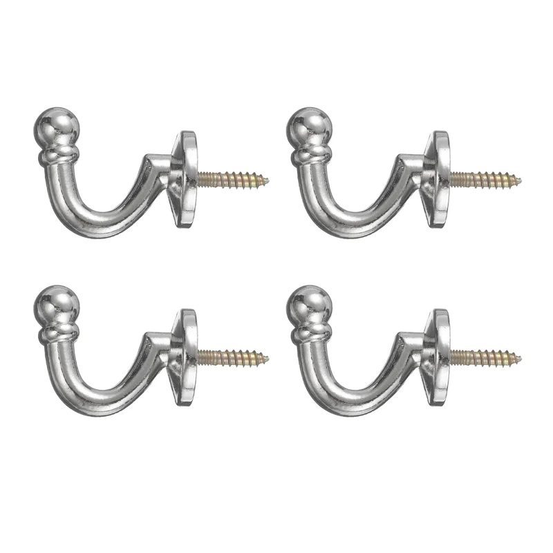 4Pcs Curtain Holdbacks Zinc Alloy Wall Mounted Curtain Tieback Hook, Silver