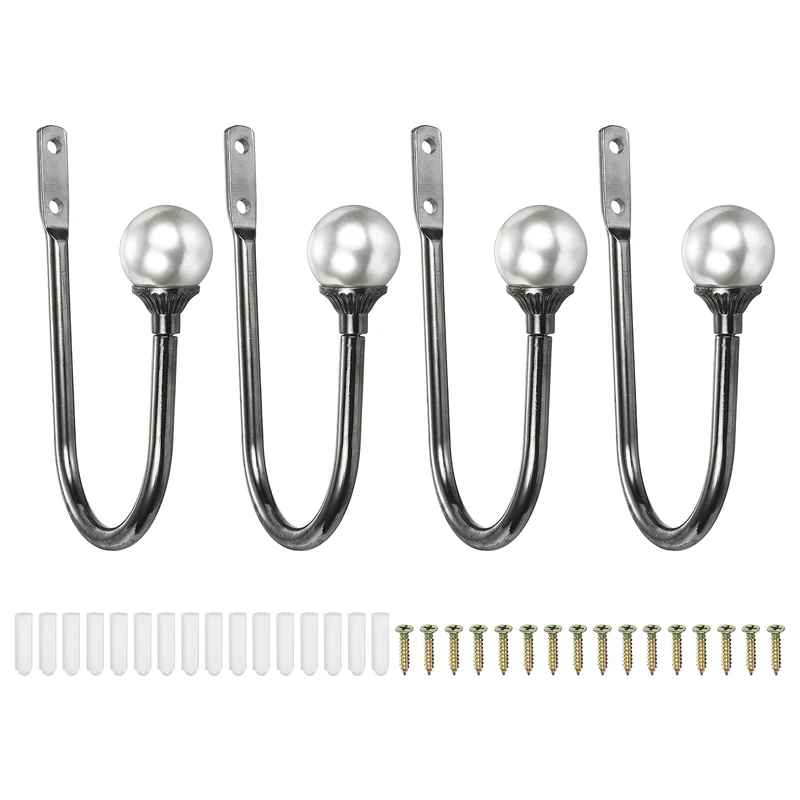 4Pcs Curtain Holdbacks Wall Mounted Curtain Hooks for Drapes Dark Black (102 Mm)