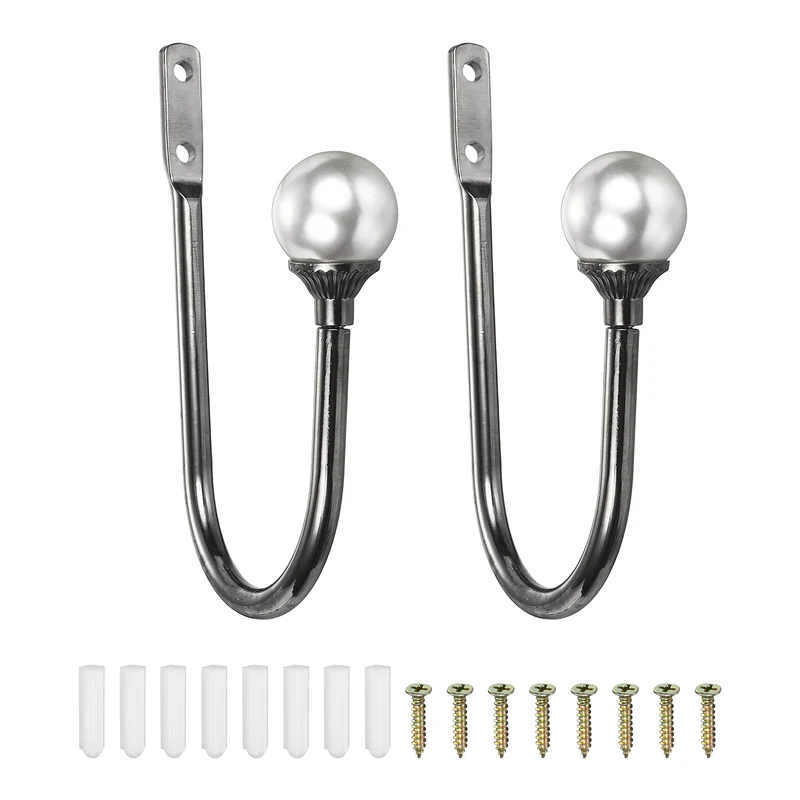 2Pcs Curtain Holdbacks Wall Mounted Curtain Hooks for Drapes Dark Black (102 Mm)