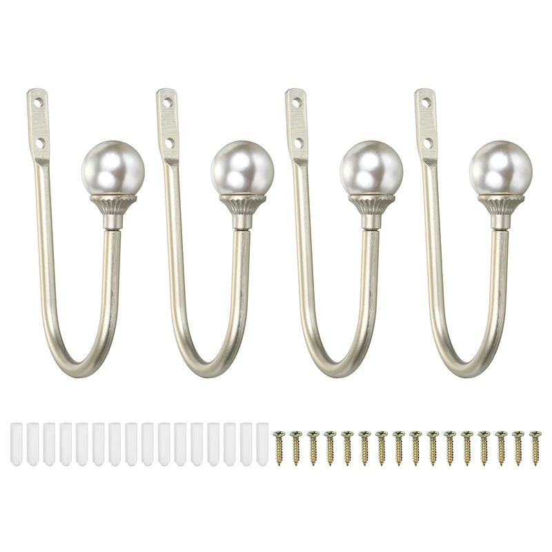 4Pcs Curtain Holdbacks Wall Mounted Curtain Hooks for Drapes, Silver (102 Mm)