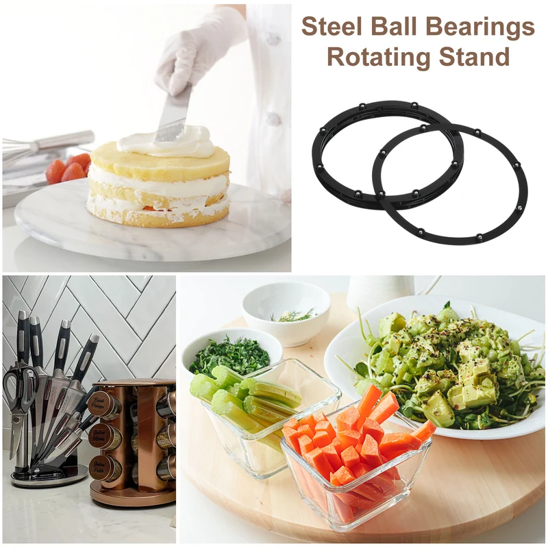 6Pcs 8 Inch Rotating Swivel Stand with Steel Ball Bearings, Lazy Susan Base Turntable Bearing Plate Round Table Swivel Base for Home Kitchen, Black, 8 Balls