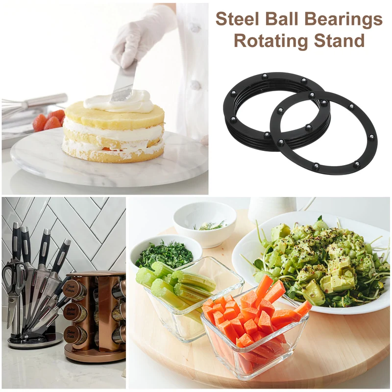 6Pcs 6.5 Inch Rotating Swivel Stand with Steel Ball Bearings, Lazy Susan Base Turntable Bearing Plate Round Table Swivel Base for Home Kitchen, Black, 7 Balls