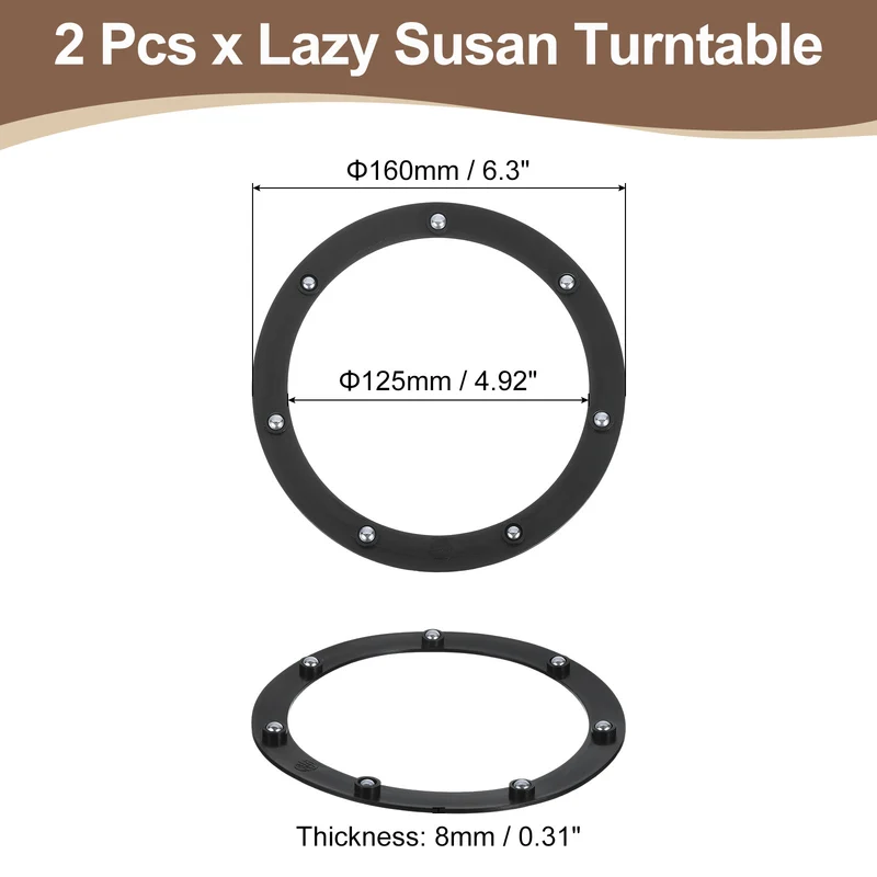 2Pcs 6.5 Inch Rotating Swivel Stand with Steel Ball Bearings, Lazy Susan Base Turntable Bearing Plate Round Table Swivel Base for Home Kitchen, Black, 7 Balls