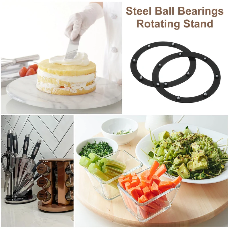 2Pcs 6.5 Inch Rotating Swivel Stand with Steel Ball Bearings, Lazy Susan Base Turntable Bearing Plate Round Table Swivel Base for Home Kitchen, Black, 7 Balls