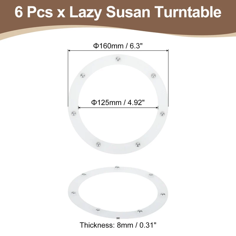 6Pcs 6.5 Inch Rotating Swivel Stand with Steel Ball Bearings, White, 7 Balls