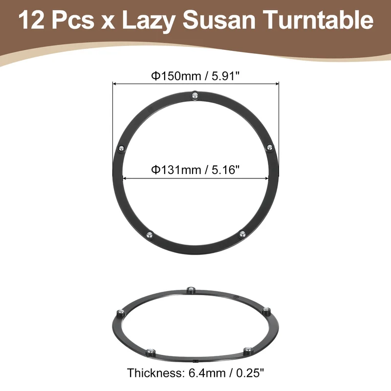 12Pcs 6 Inch Rotating Swivel Stand with Steel Ball Bearings, Lazy Susan Base Turntable Bearing Plate Round Table Swivel Base for Home Kitchen, Black, 5 Balls