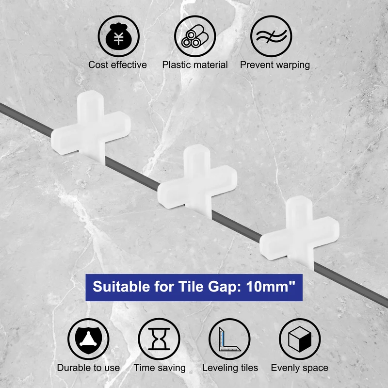 300Pcs Tile Spacers, 10mm 3/8" Cross Shape Wall Floor Tile Spacer, White
