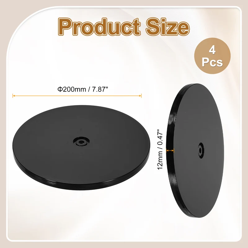 4Pack Acrylic Lazy Susan Turntable, 8" Ball Bearing Rotating Tray, Black