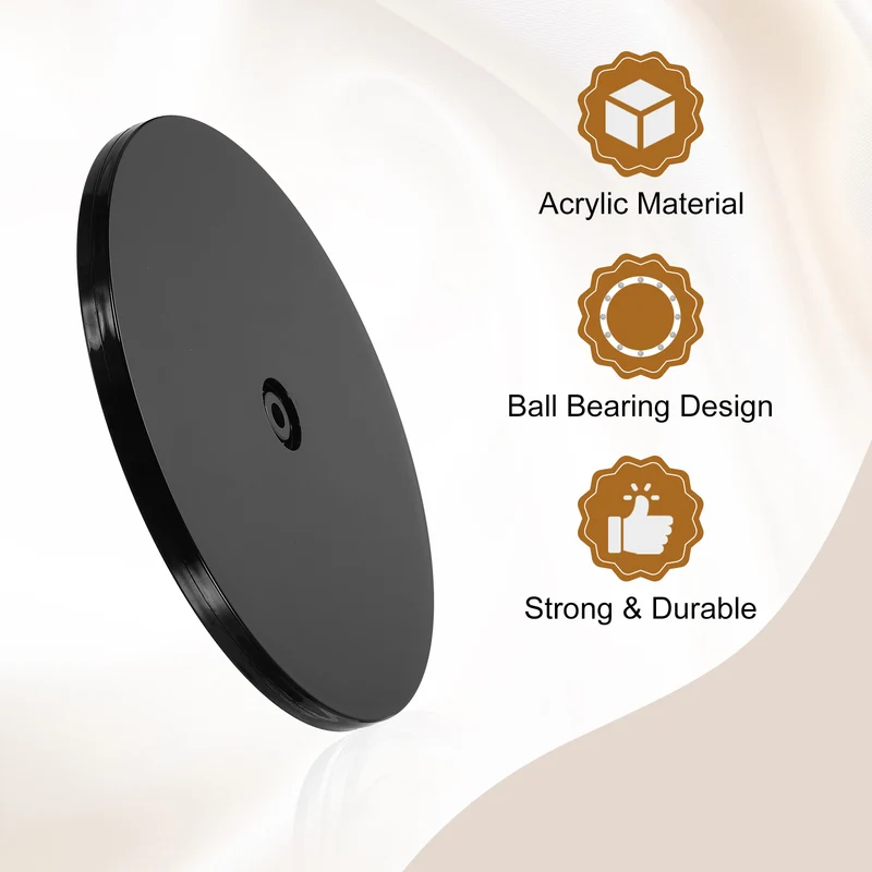 2Pack Acrylic Lazy Susan Turntable, 8" Ball Bearing Rotating Tray, Black