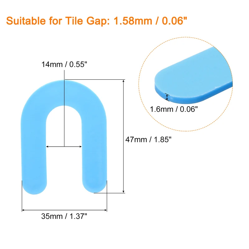 50Pcs Wall Floor Tile Plastic U Type Spacers Tiling Tools 1.58mm 1/16", Blue
