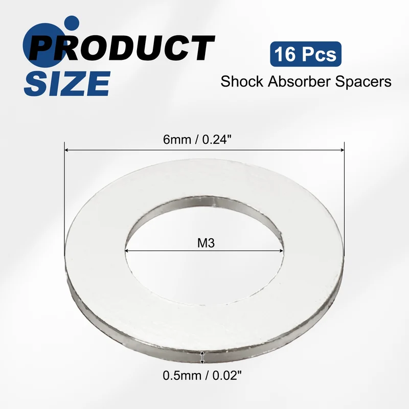 16Pcs Aluminum RC Shock Absorber Spacers, M3x6x0.5mm(IDxODxT) Silver