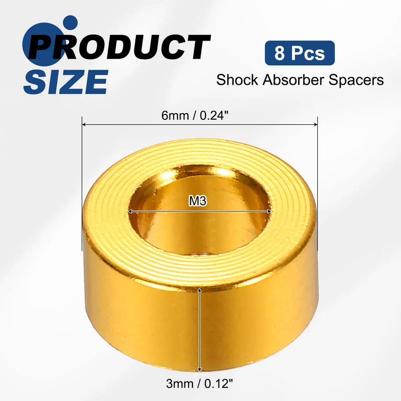 8Pcs Aluminum RC Shock Absorber Spacers, M3x6x3mm(IDxODxT) Gold