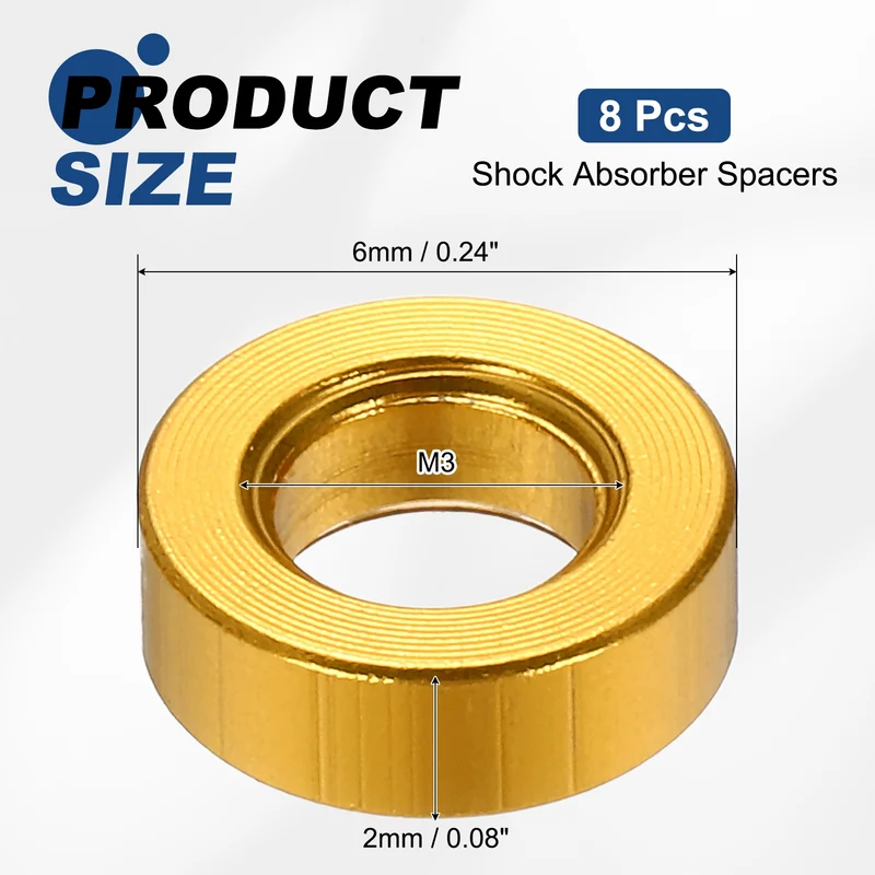 8Pcs Aluminum RC Shock Absorber Spacers, M3x6x2mm(IDxODxT) Gold