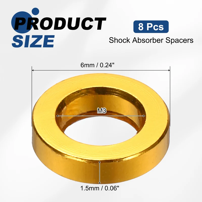 8Pcs Aluminum RC Shock Absorber Spacers, M3x6x1.5mm(IDxODxT) Gold