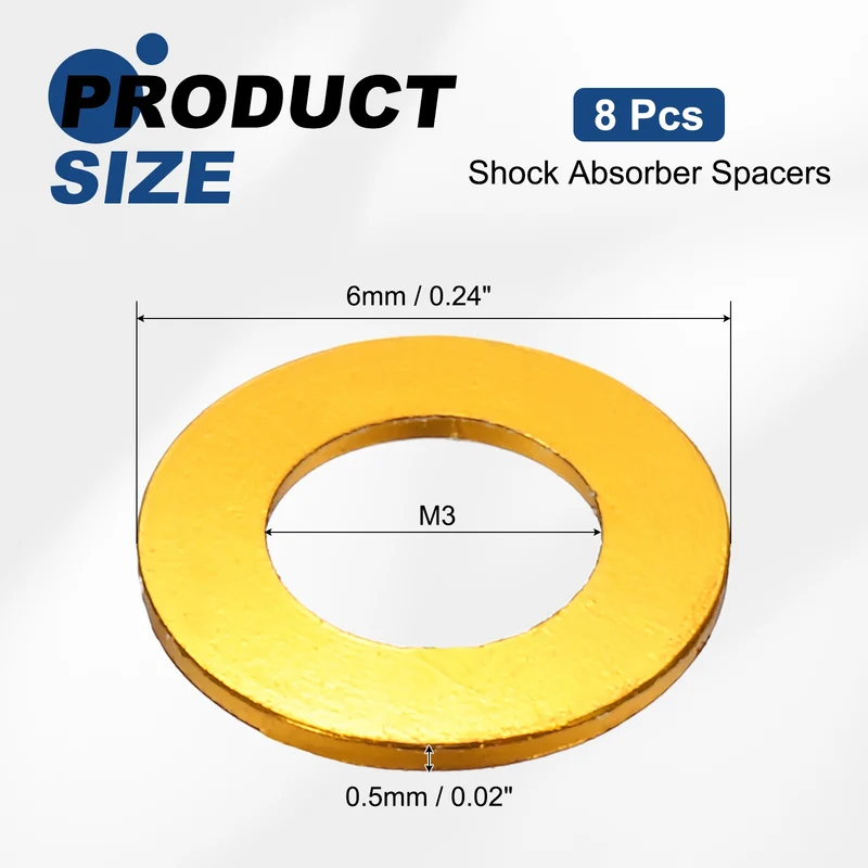 8Pcs Aluminum RC Shock Absorber Spacers, M3x6x0.5mm(IDxODxT) Gold